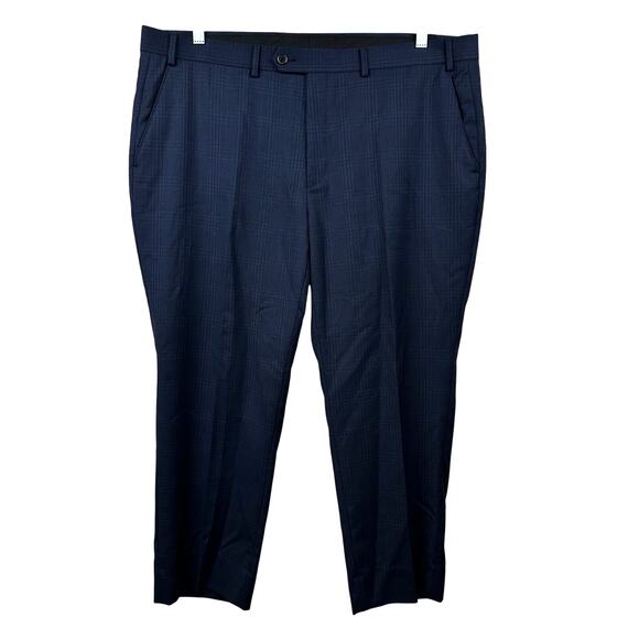 Lauren Ralph Lauren Wool Trouser Pant Plaid Check Flat Front Navy Men's 41x26 - Picture 1 of 7